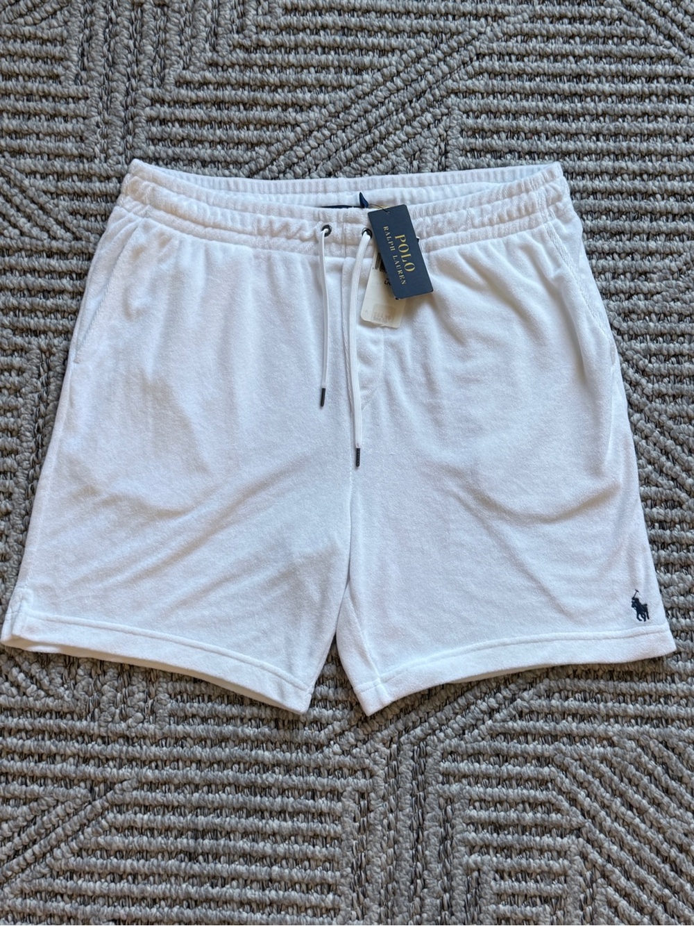 Ralph Lauren White Terry Cloth Athletic Drawstring Shorts